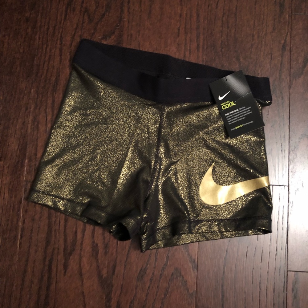 One Metallic Gold and Black Spandex Shorts M